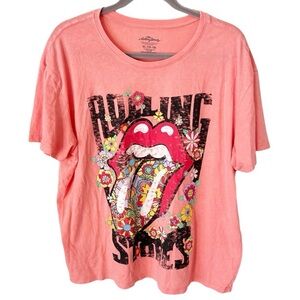 Rolling Stones T-Shirt Size XL Pink Tongue & Lips Hippie Festival Graphic Tee